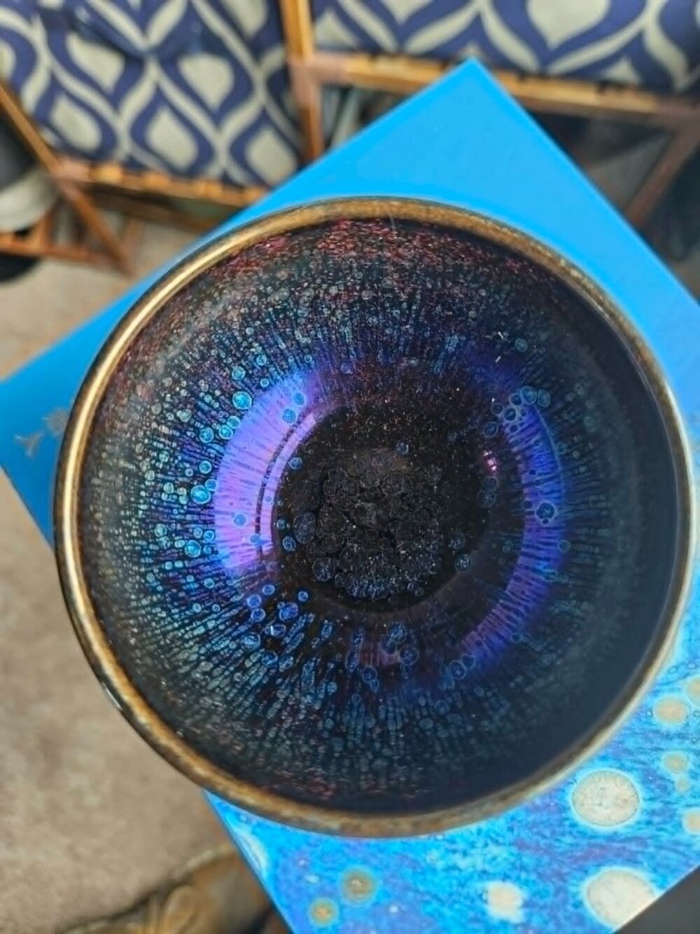 Authentic Handcrafted Chinese Jianzhan Tea Cup Tenmoku Cup Dark Iridescent Blue